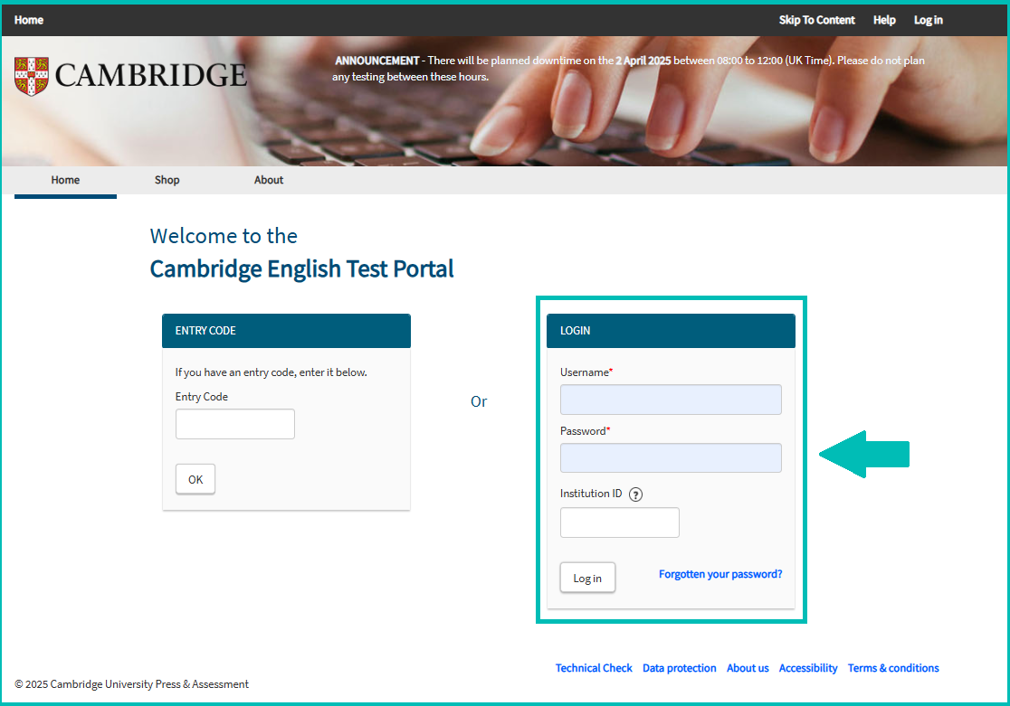 Login page with entry codes box.PNG
